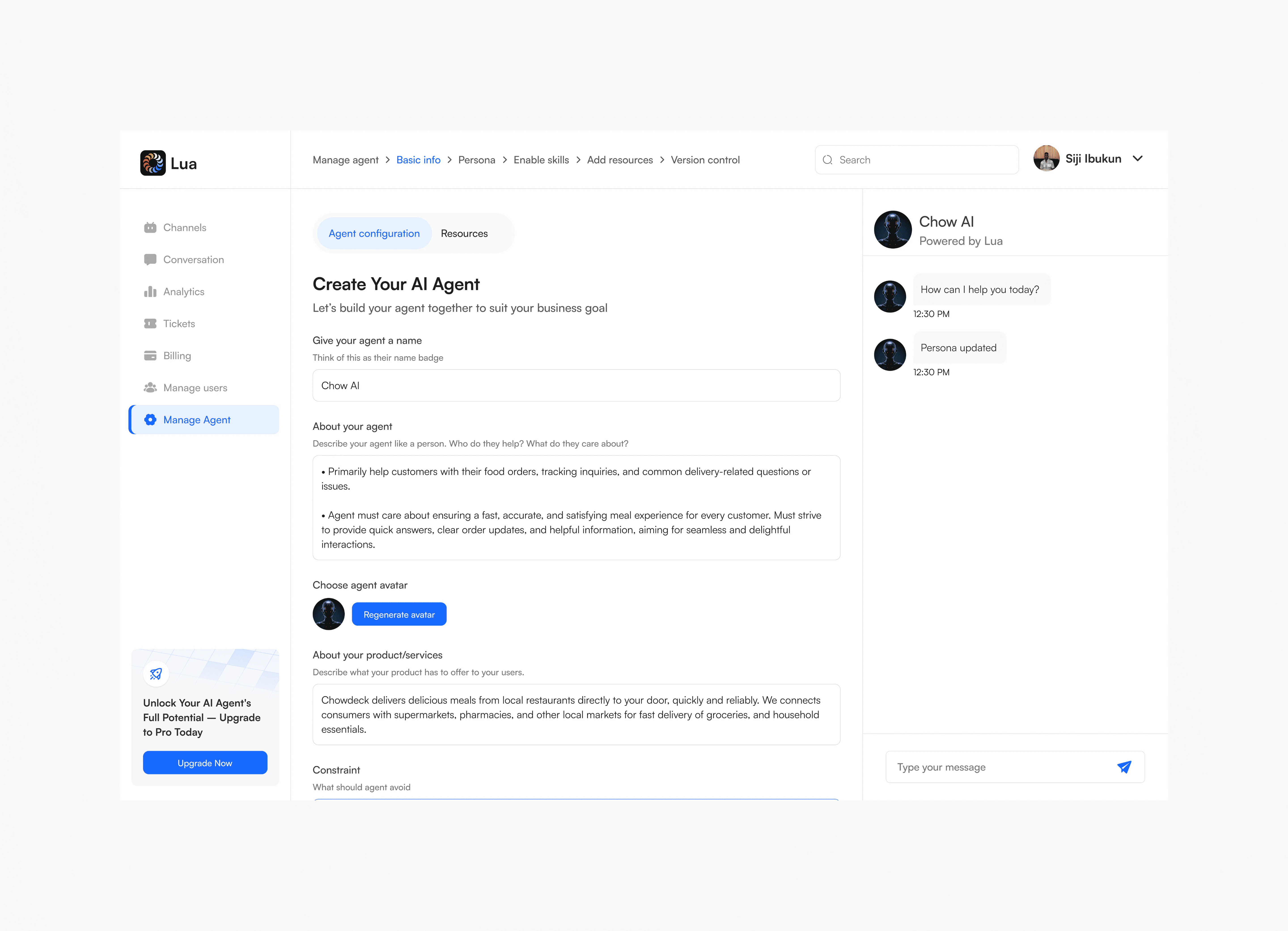 Agent basic info setup